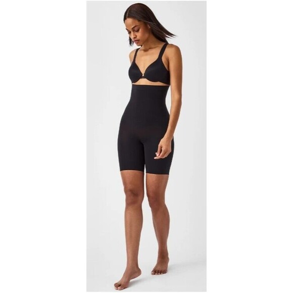 Spanx Seamless Power Sculpting High-Waisted Mid-Thigh Short Sz 2X Black - Picture 1 of 8